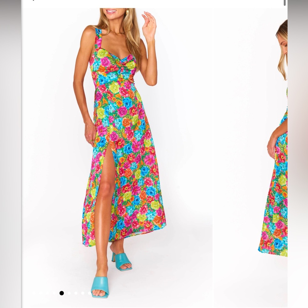 Show Me Your Mumu Mina Midi Dress Bright Floral Soiree L !